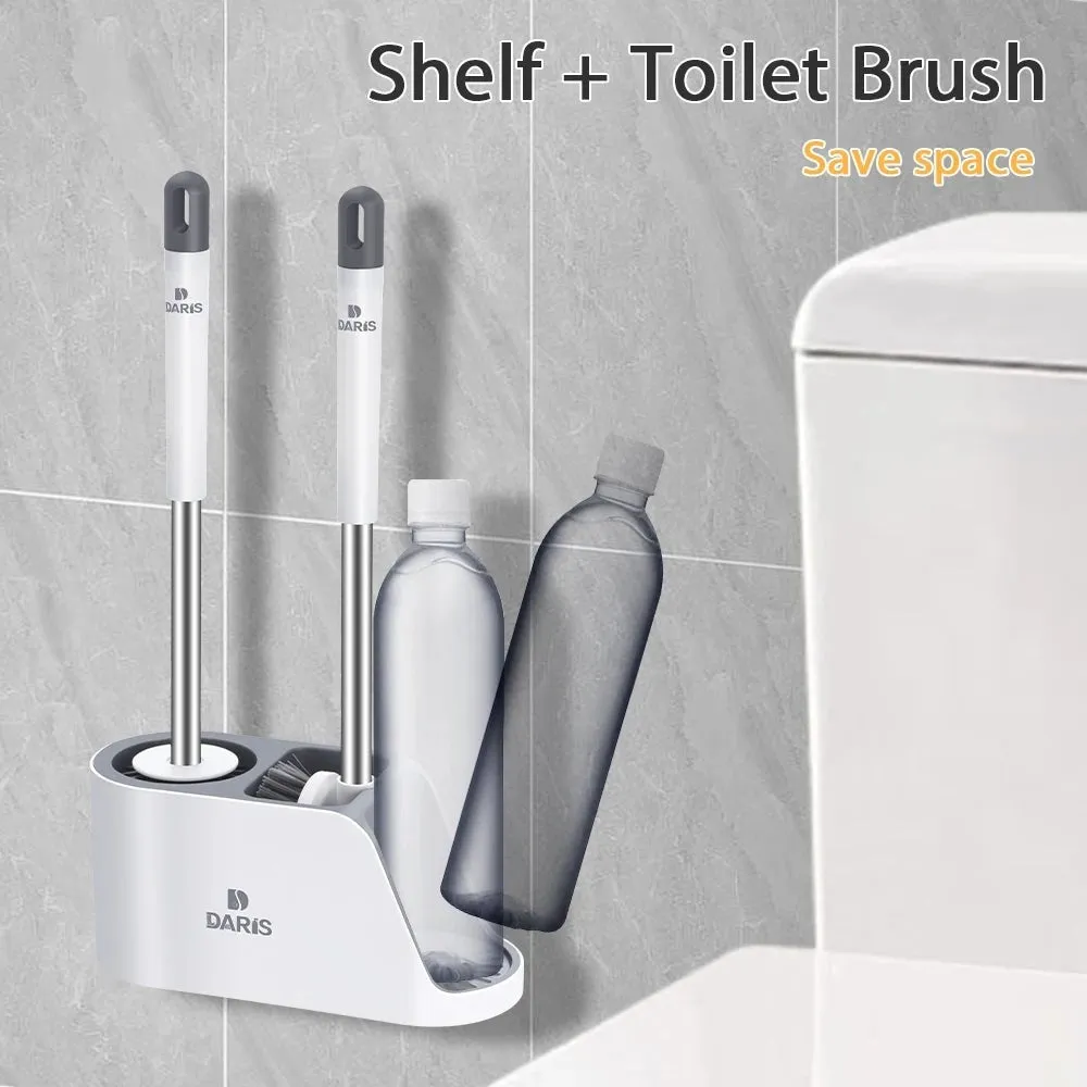 2 in 1 Wall-mounted Soft Bristle and Silicone Toilet Brush Set