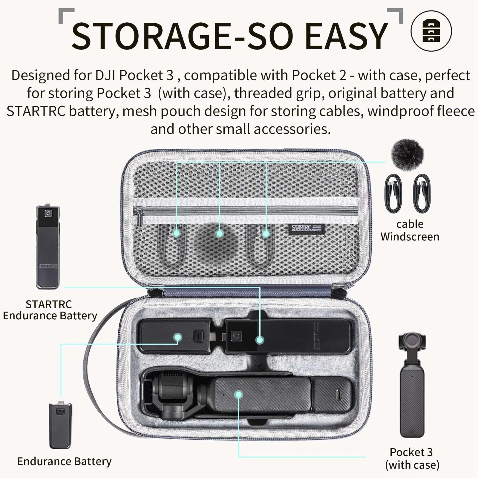 Compact Carrying Case for Dji Pocket 3 - Body Storage Bag