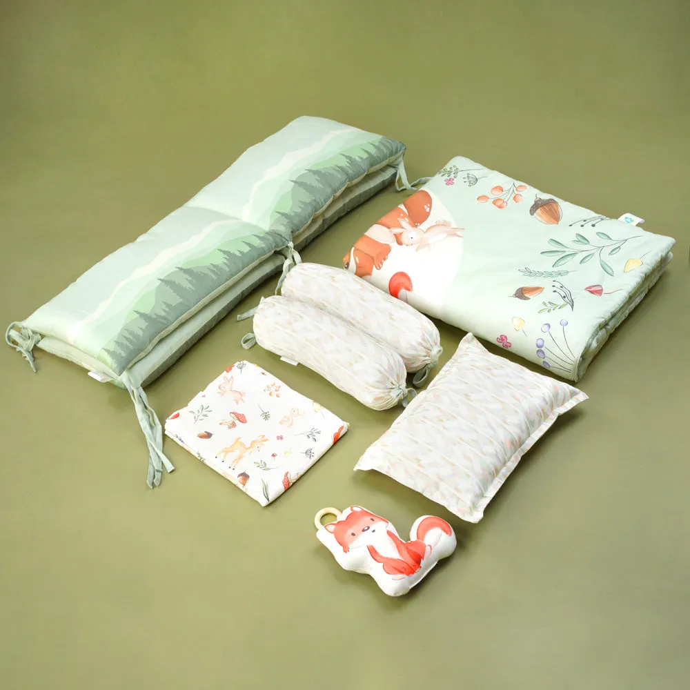 Fancy Fluff 7 Pc Organic Baby Cot Bedding Set -  Woodland