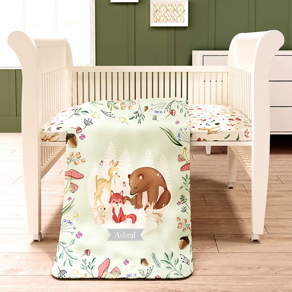 Fancy Fluff 7 Pc Organic Baby Cot Bedding Set -  Woodland