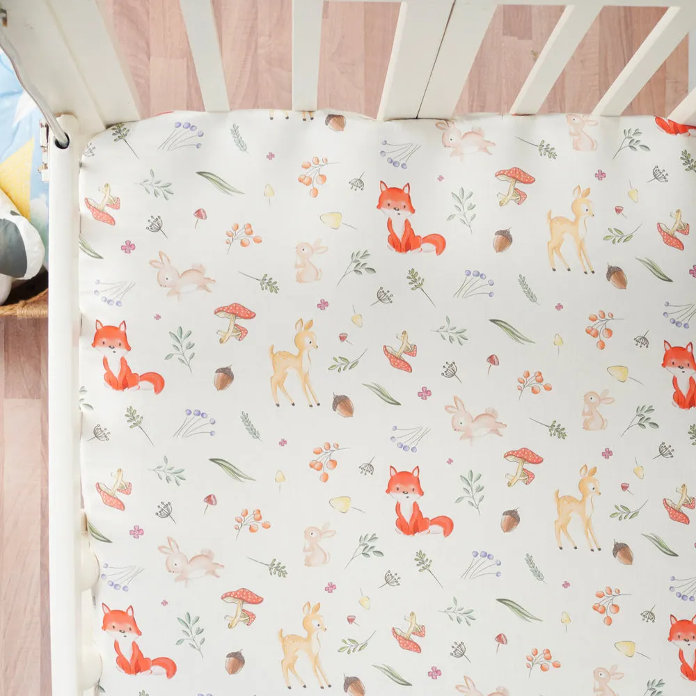 Fancy Fluff 7 Pc Organic Baby Cot Bedding Set -  Woodland