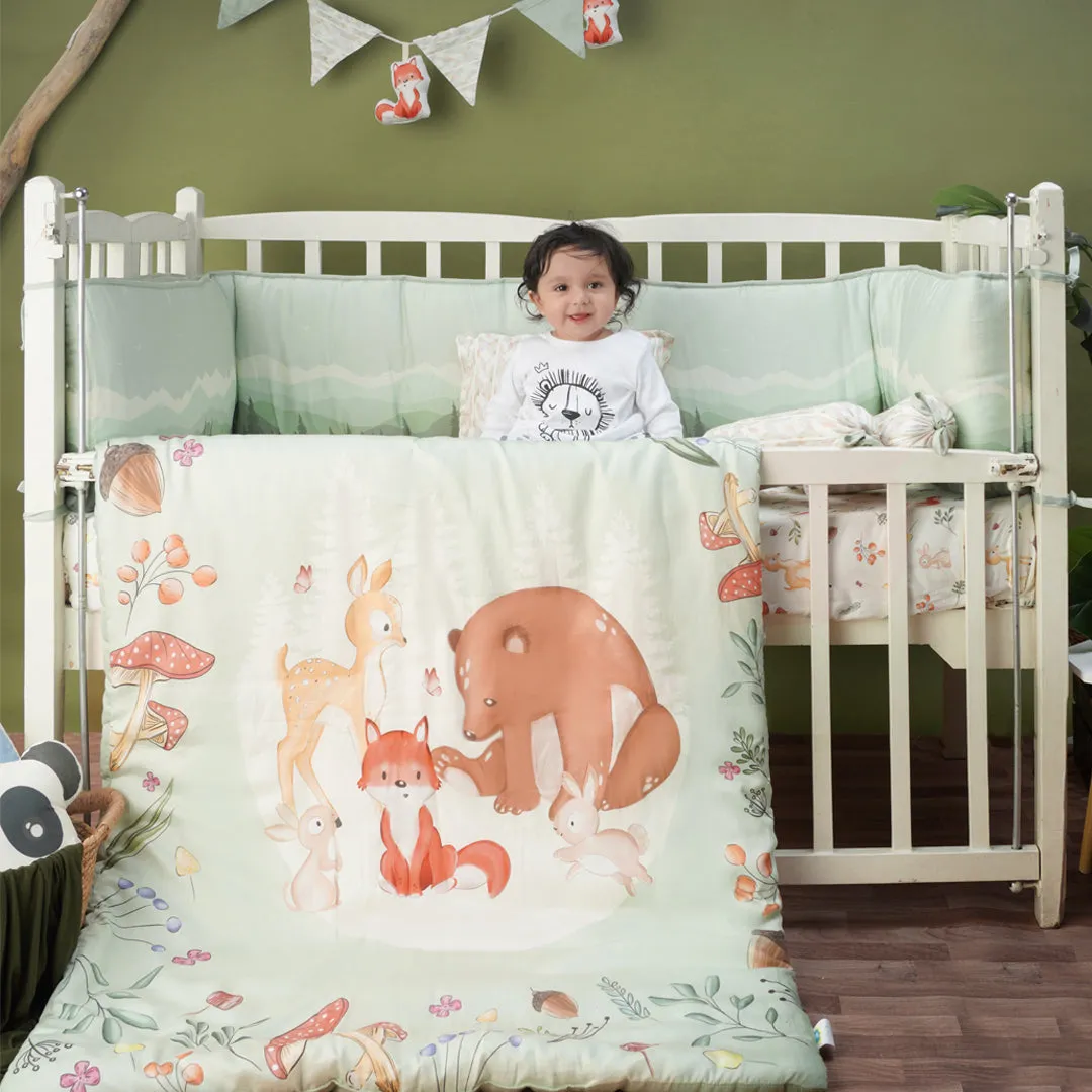 Fancy Fluff 7 Pc Organic Baby Cot Bedding Set -  Woodland