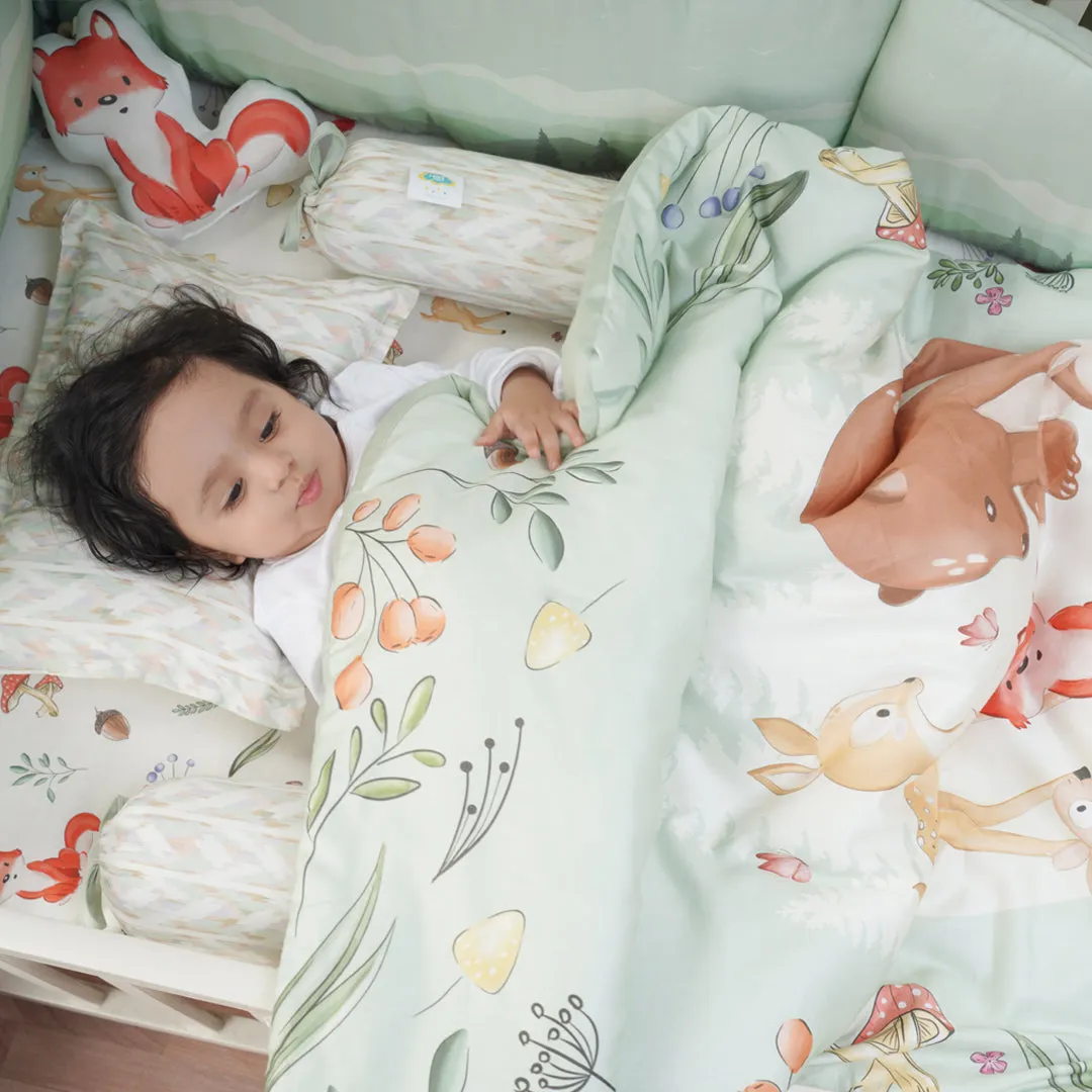 Fancy Fluff 7 Pc Organic Baby Cot Bedding Set -  Woodland