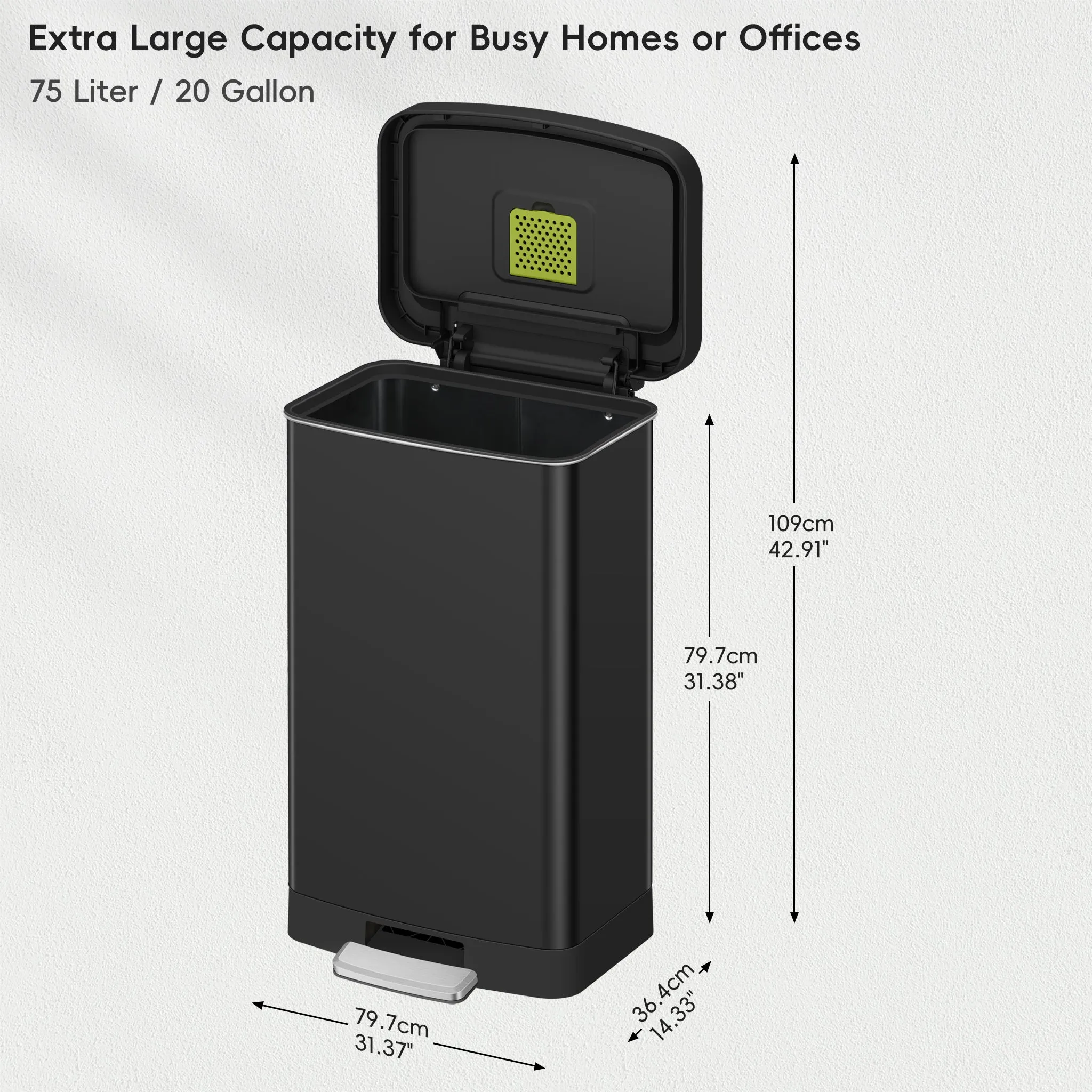 Hudson  75Liter / 19.8 Gallon Step Can with Bag Compartment -Matte Black